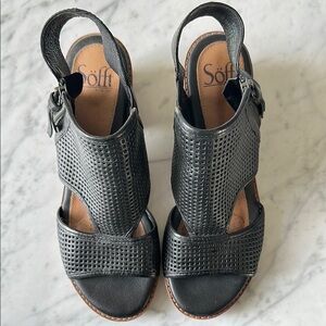 Söfft Black Perforated Leather Slingback Sandals